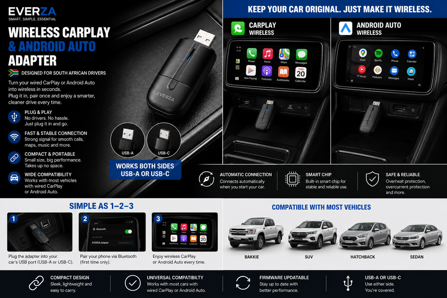Wireless CarPlay & Android Auto Adapter (USB-A & USB-C)