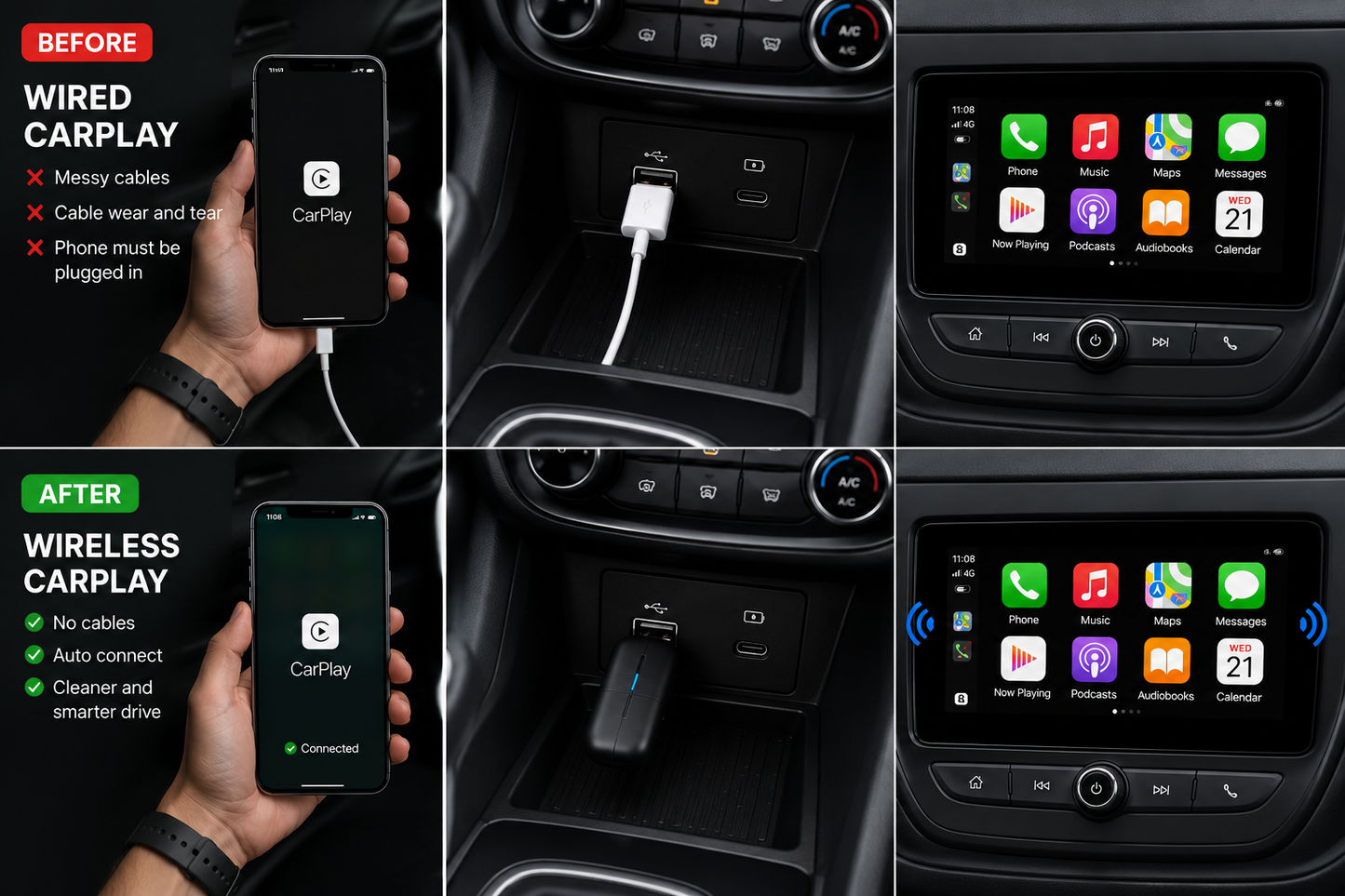 Wireless CarPlay & Android Auto Adapter (USB-A & USB-C)