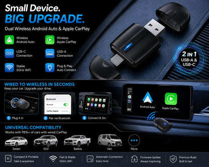 Wireless CarPlay & Android Auto Adapter (USB-A & USB-C)