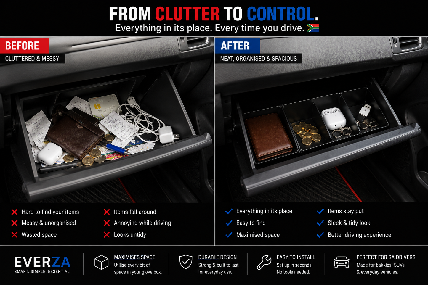 EVERZA Multi-Functional Glove Box Organiser
