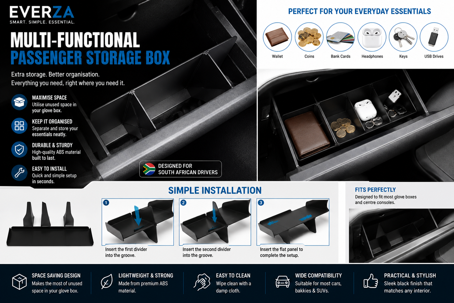 EVERZA Multi-Functional Glove Box Organiser