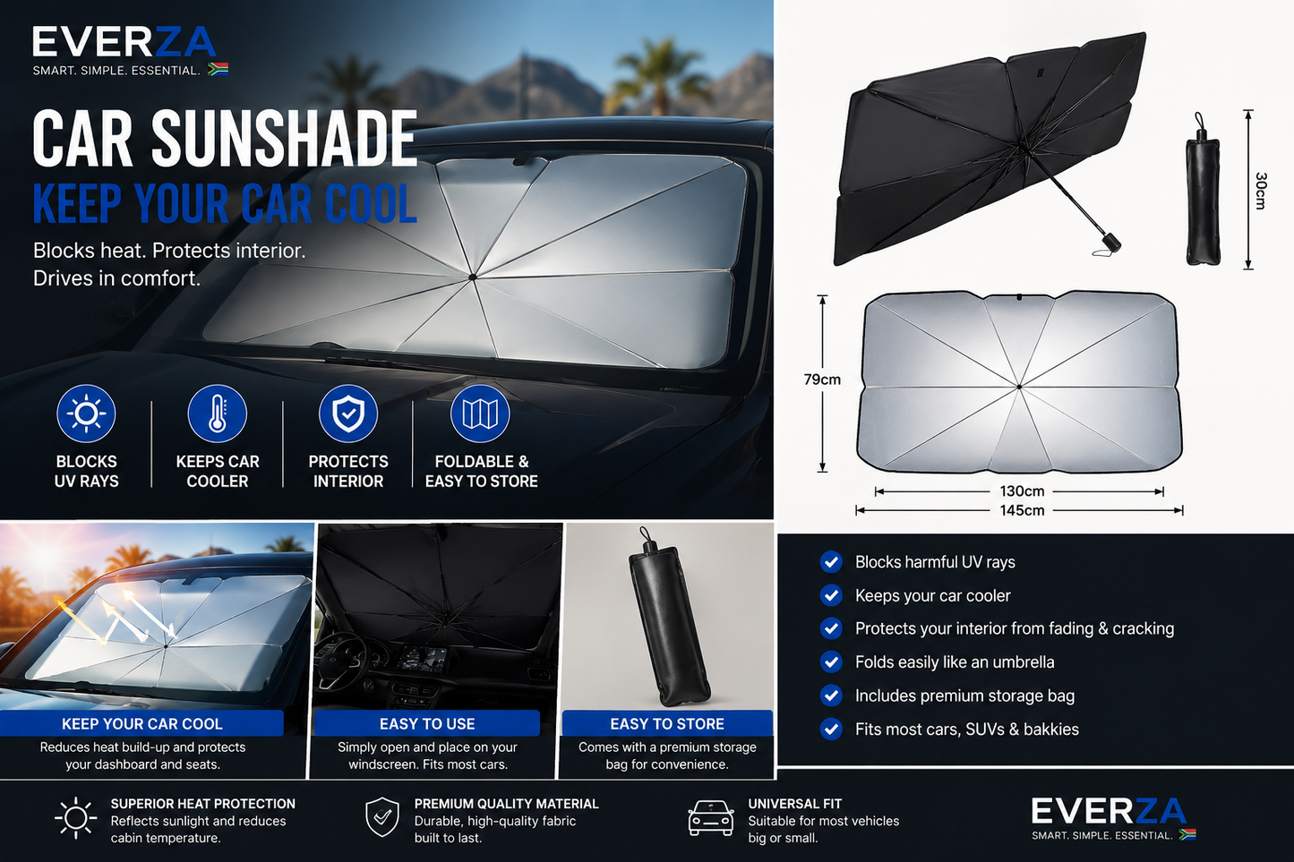 EVERZA Premium Foldable Windshield Sunshade