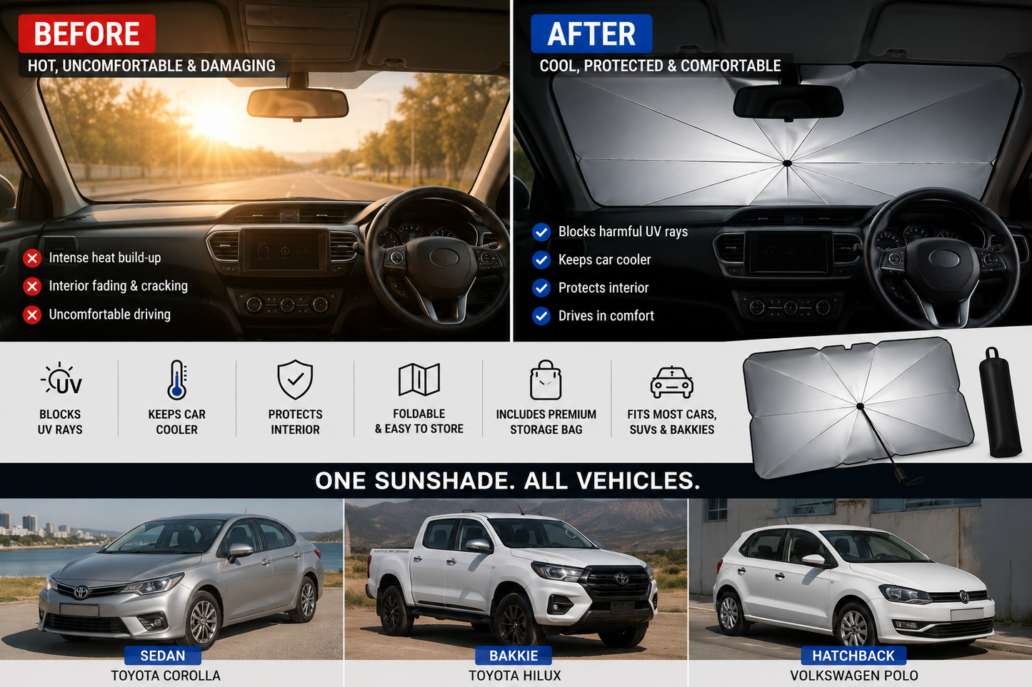 EVERZA Premium Foldable Windshield Sunshade